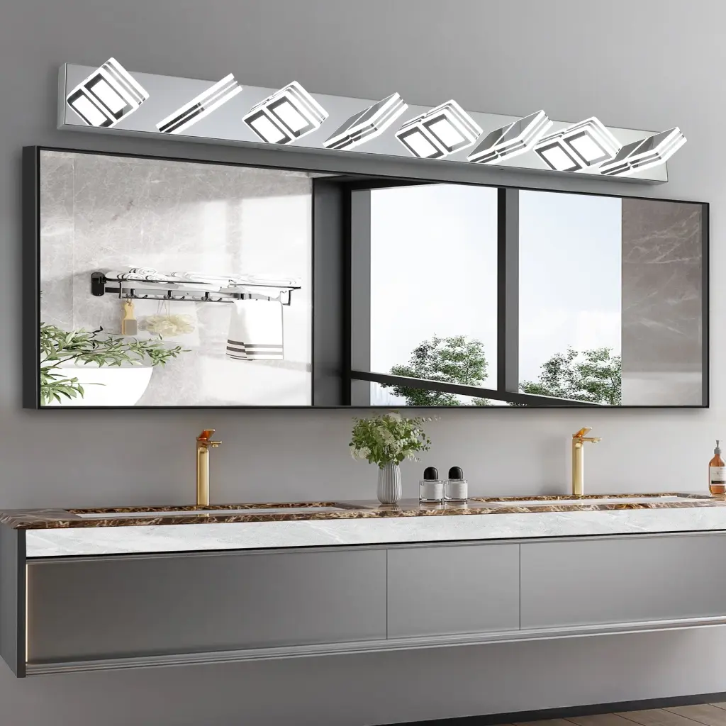 Contemporary 8 Light LED Vanity Light 52.2 Inch Chrome Fixture lighting commune