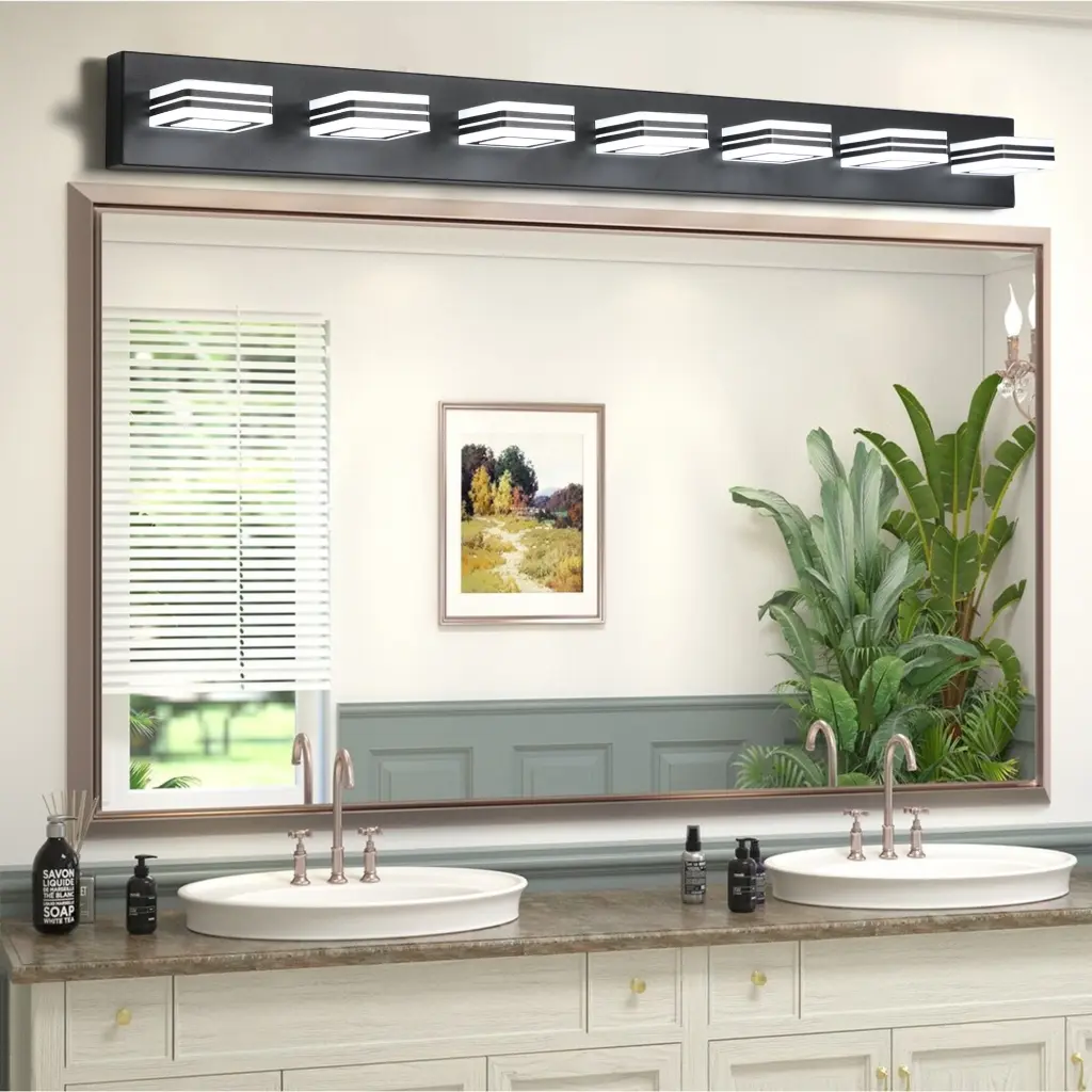 LED Modern Black Vanity Lights 7 Lights Acrylic Matte Black Bathroom lighting commune