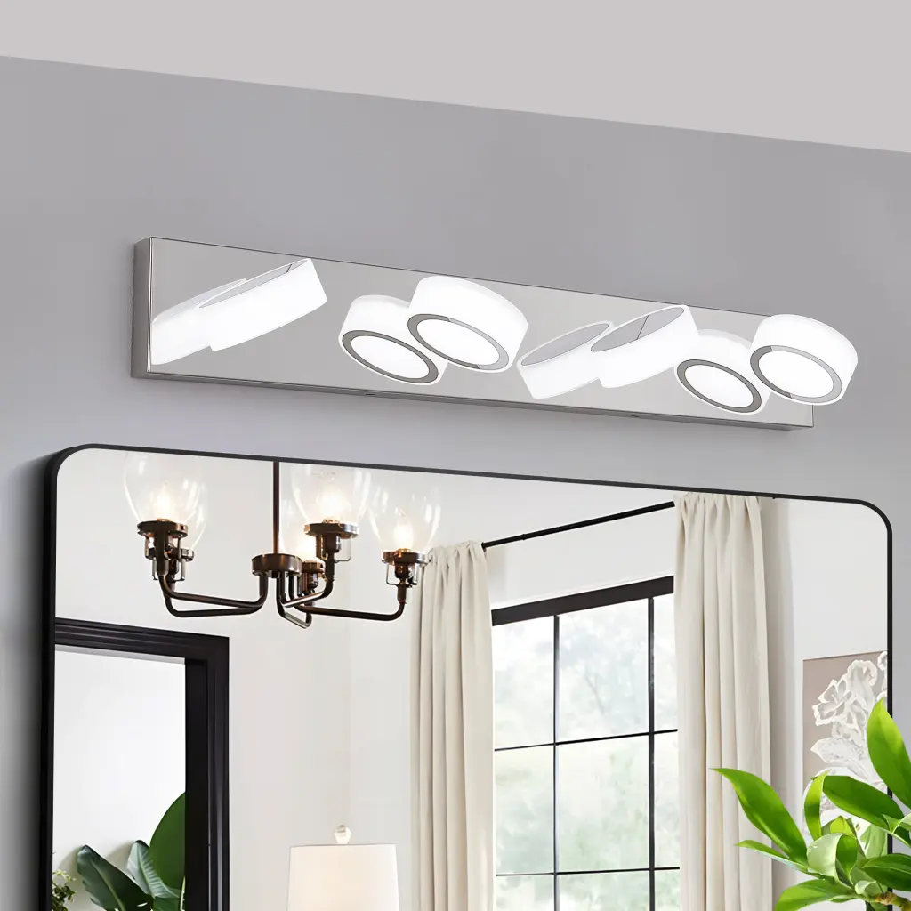 Modern Chrome 4 Light Vanity Fixture, LED Bathroom Wall Light Over Mirror lighting commune
