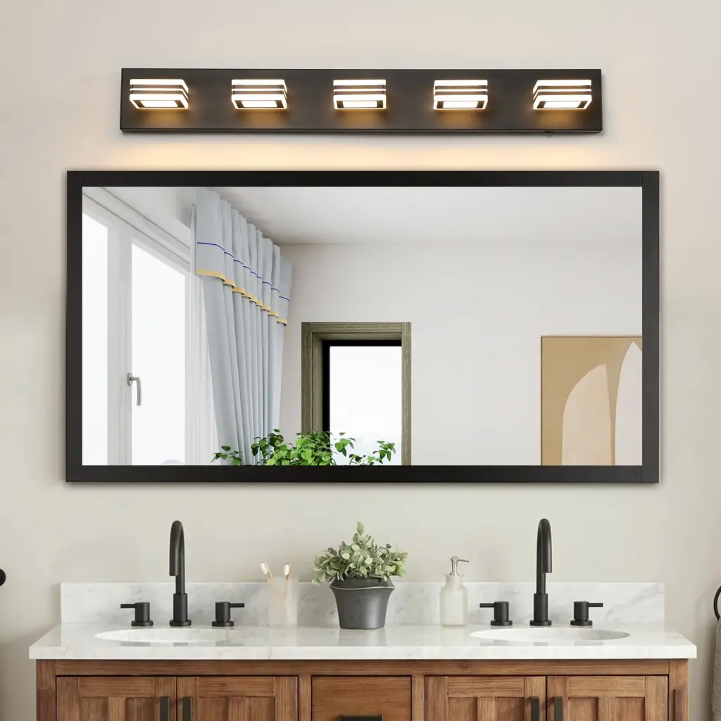 Modern 5 Light LED Vanity Light Polished Bathroom Wall Fixture Ferrous Metal lighting commune