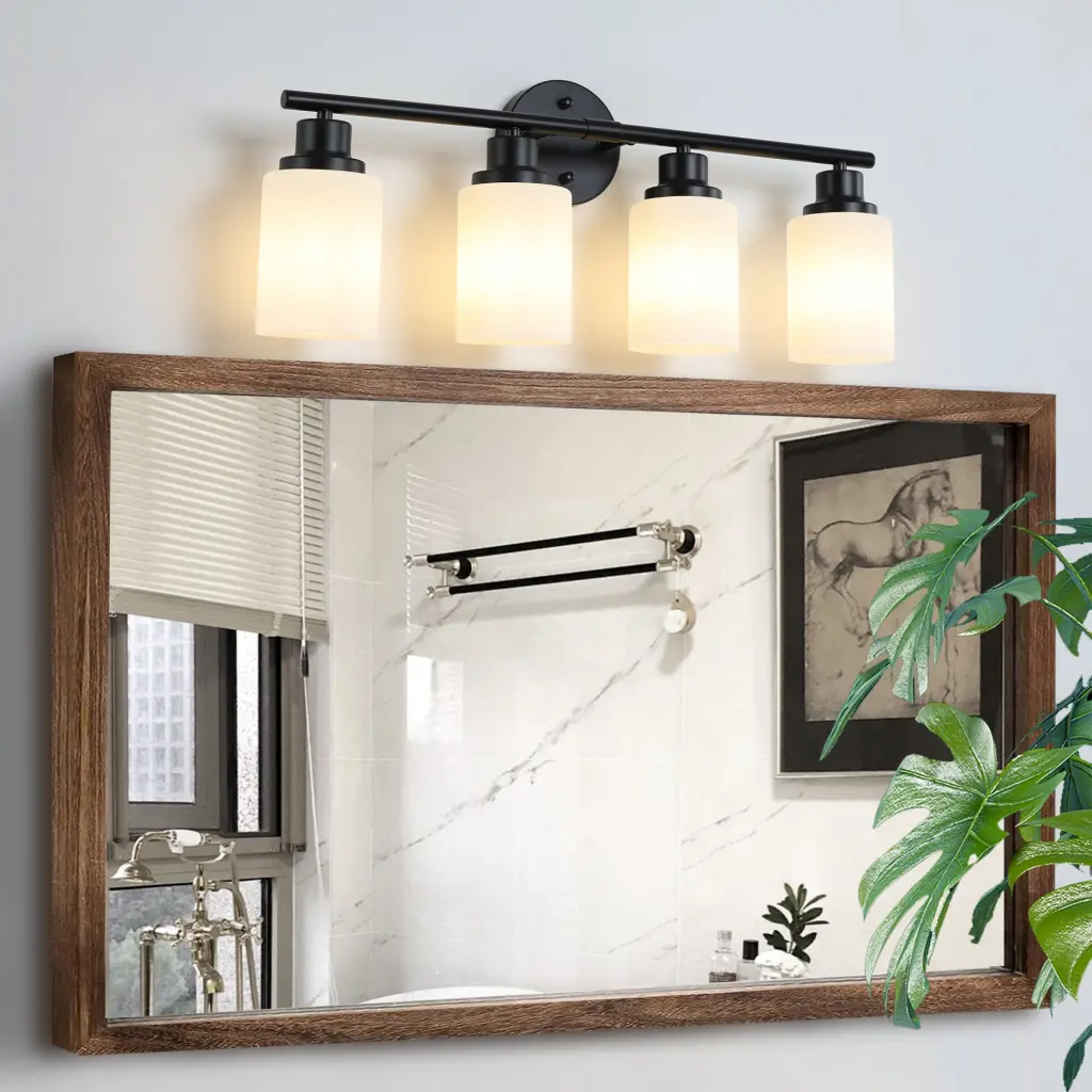 Modern 4 Light Vanity Bathroom Mirror Light Frosted White Glass Fixture lighting commune