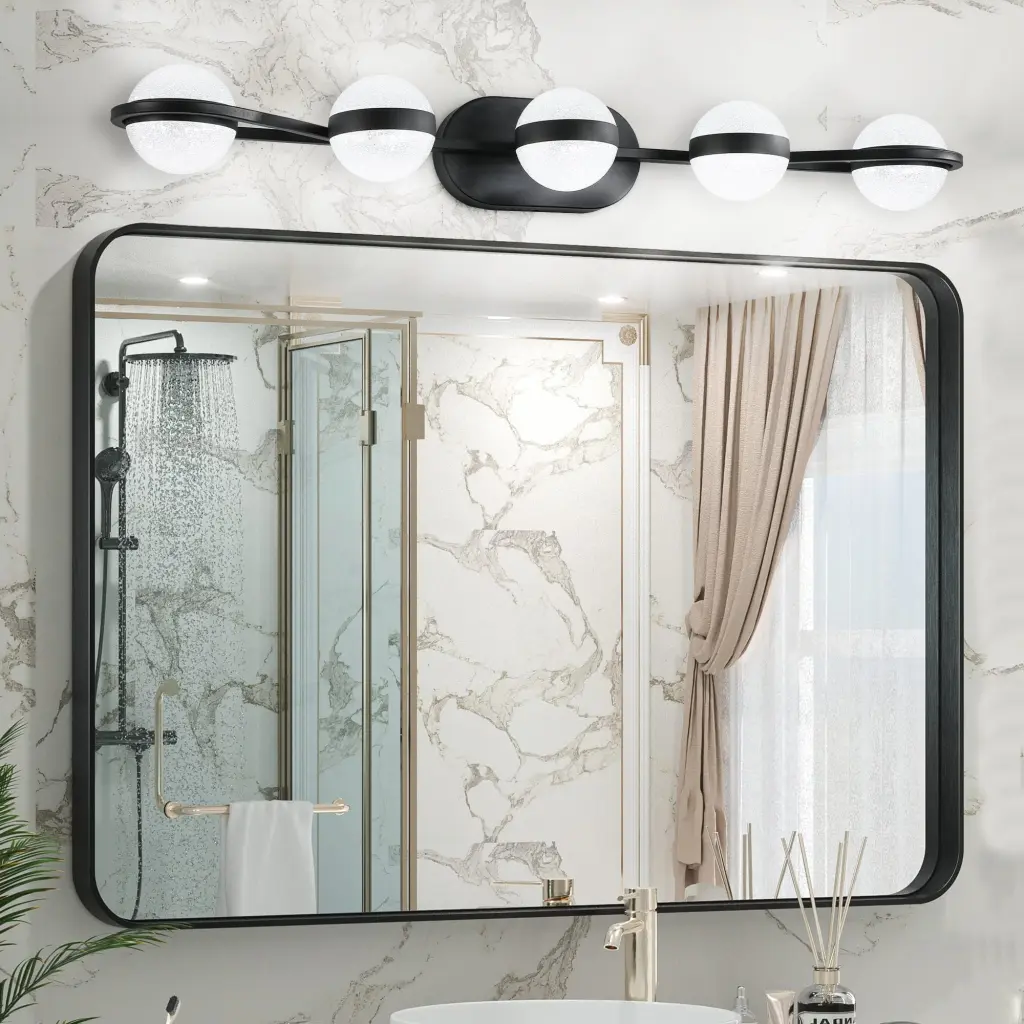 Modern Minimalist Bathroom Vanity Light LED 5 Bulb Frosted Glass Shade Fixture lighting commune
