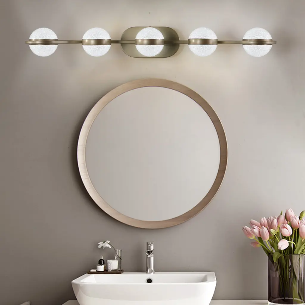Modern Minimalist Bathroom Vanity Light Led 5 Bulb Frosted Glass Shade lighting commune