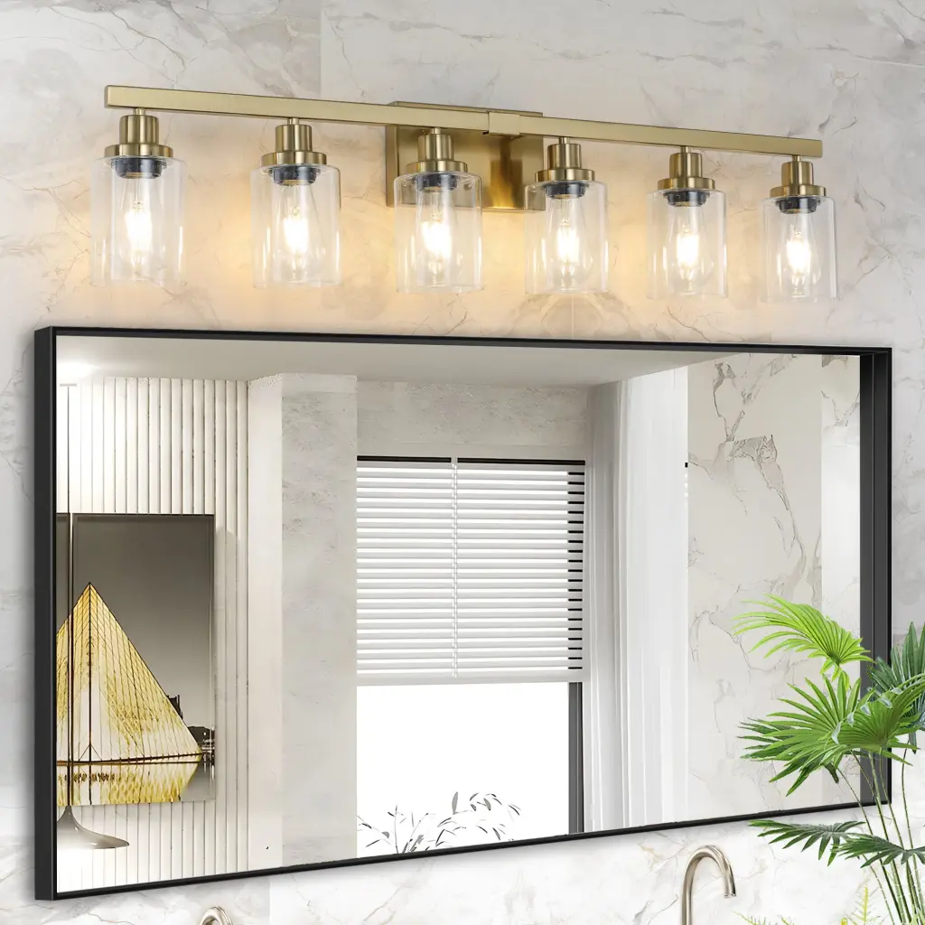 Precious Metalen 6 Light Vanity Light Clear Crystal Shades Modern Ferrous Metal Metallic lighting commune