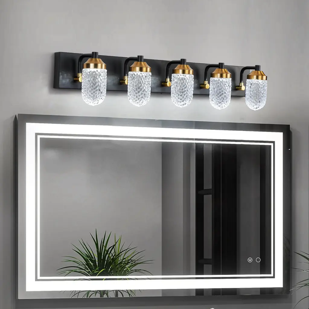 Vanity Lights 5 LED Bulbs Bathroom Lamp, Black Glass lighting commune