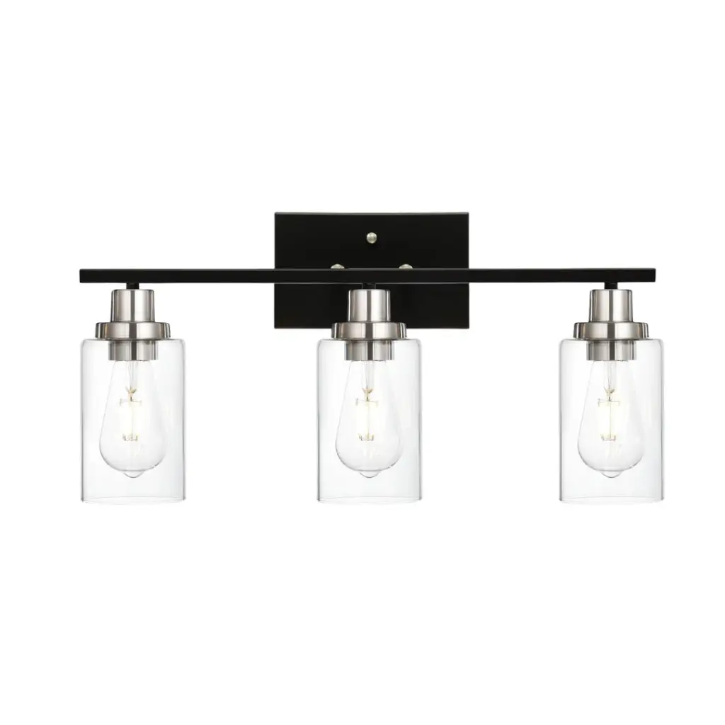 Modern Black 3 Light Bathroom Vanity Lamp Clear Glass Shade prohome