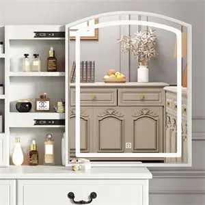 White Glass Mirror Makeup Table Vanity Dressing Mirror montary