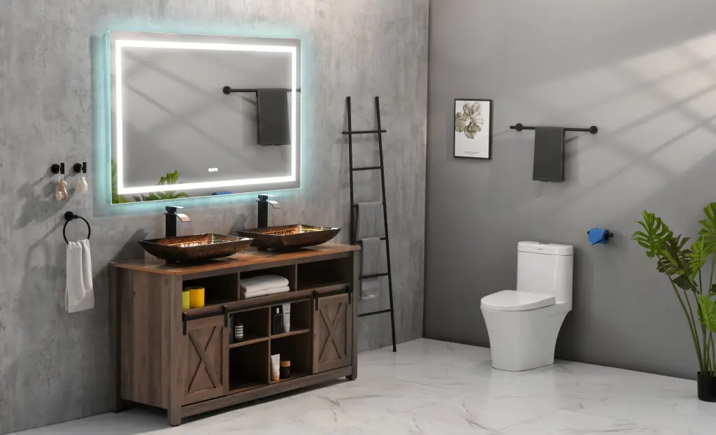 55 Inch W X 30 Inch H Frameless LED Single Bathroom Vanity Mirror Polished rnb