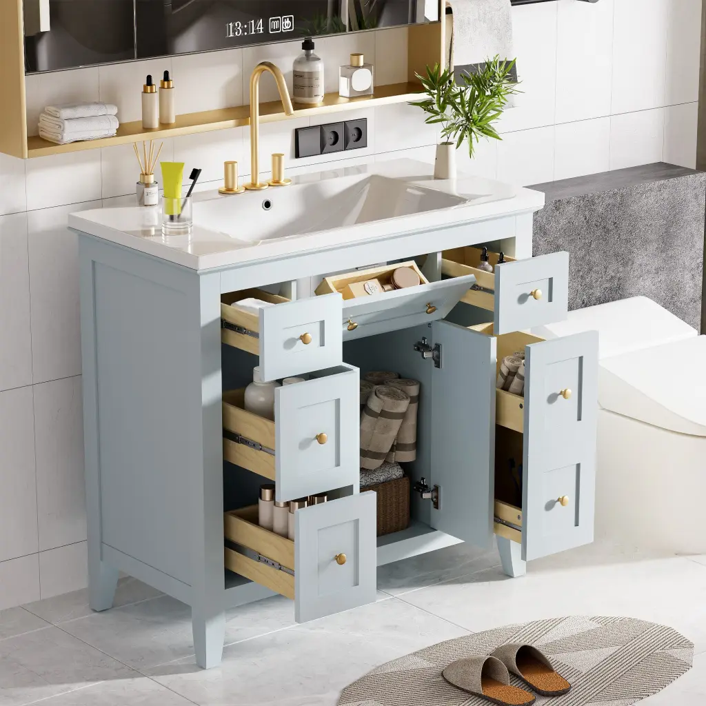 36 Inch Bathroom Vanity Resin Sink Bundle Set Modern Freestanding mrs