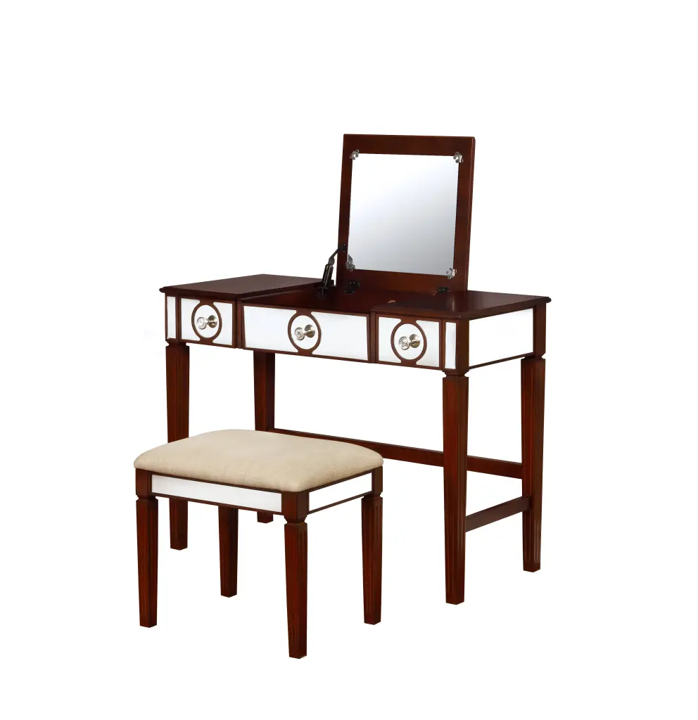 40 Inch 2 Piece Vanity Desk Set Flip Top Mirror Padded Stool Cherry royal hampton