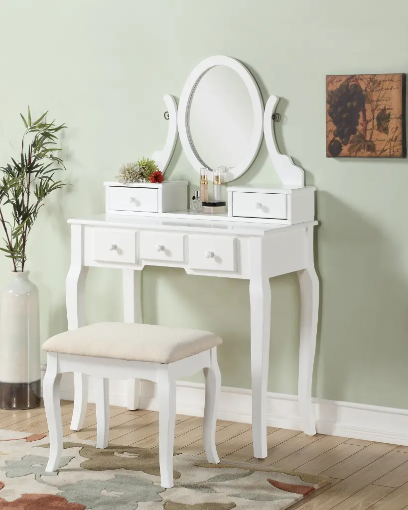 Ashley Timber Make Up Vanity Table And Stool Set White White Timber hz