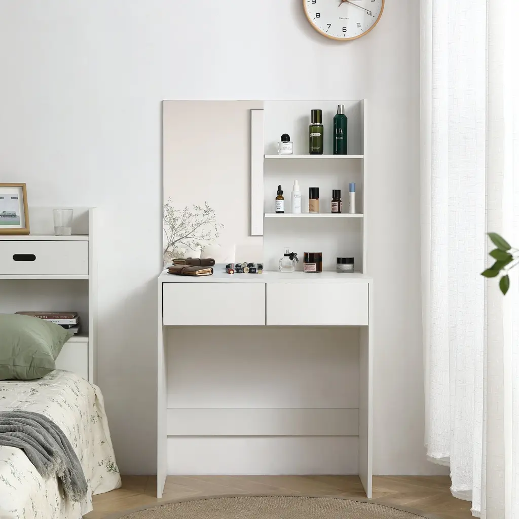 White Vanity Desk Mirror and 2 Drawers Dressing Table Bedroom rnb