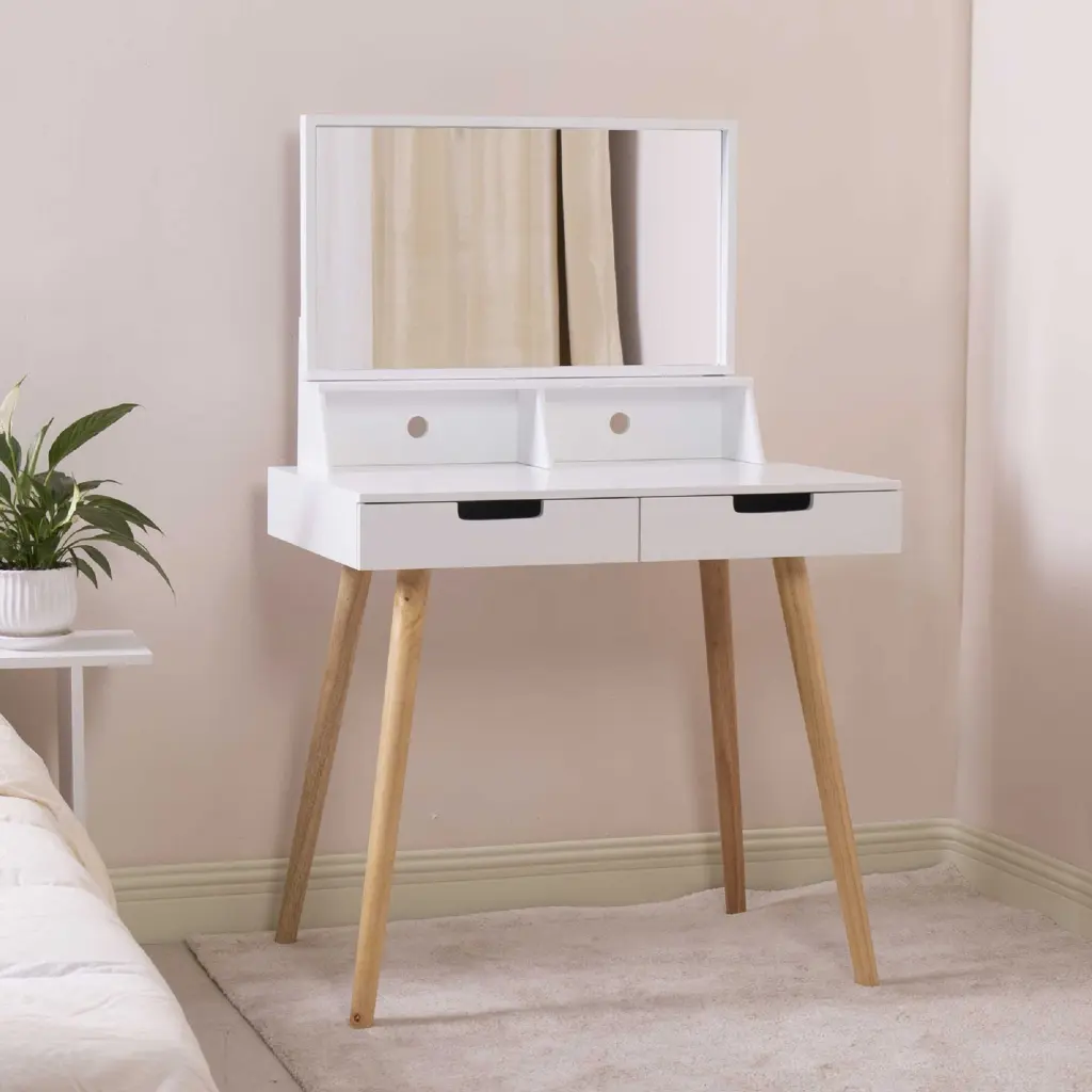 White MDF Wooden Mirror Vanity Desk Cosmetics Table smarthome furniture