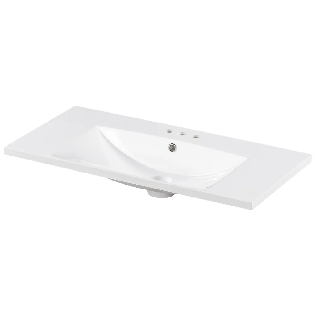 36 Inch Single Bathroom Basin Sink Vanity Top Only 3 Faucet Holes Resin Material mrs