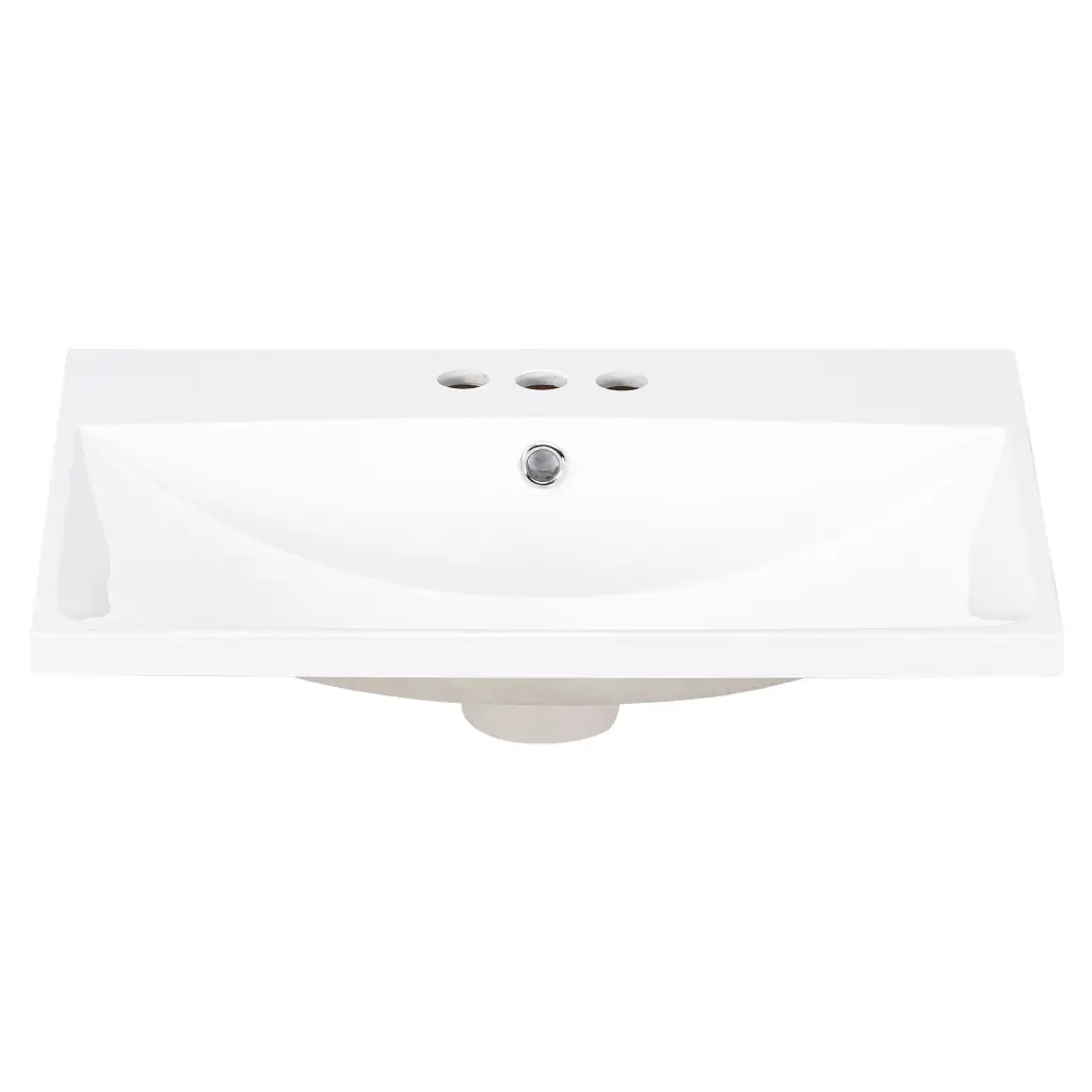 24 Inch Single Bathroom Basin Sink Vanity Top Only 3 Faucet Holes Resin rnb