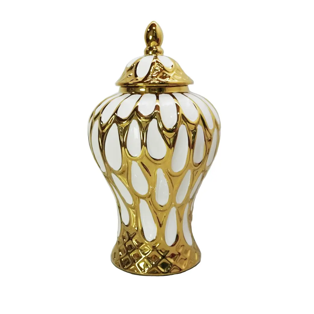 Alluring White and Precious Metal Ginger Jar Removable Lid White Porcelain furnings