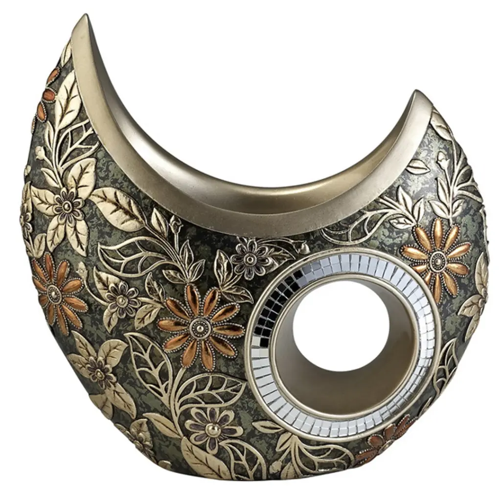 11 Inch Tall Polyresin Decorative Vase Precious Metal Chrysanthemum Design california home