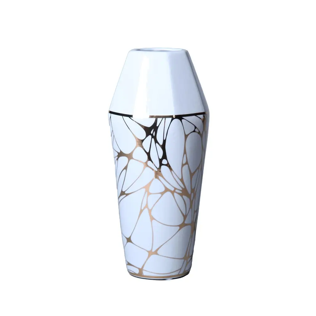 White Porcelain Vase Precious Metal Organic Accent Design Elegant And Versatile Home Decor furnings