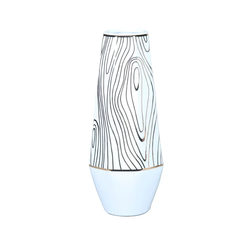 White Porcelain Vase Precious Metal Timber Grain Design Elegant and Multifunctional Home Decor furnings