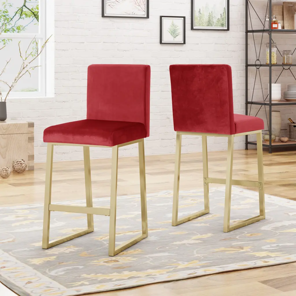 Wine Red Velvet Barstool Modern Kitchen Counter Stool Comfortable Seat nh-purenest