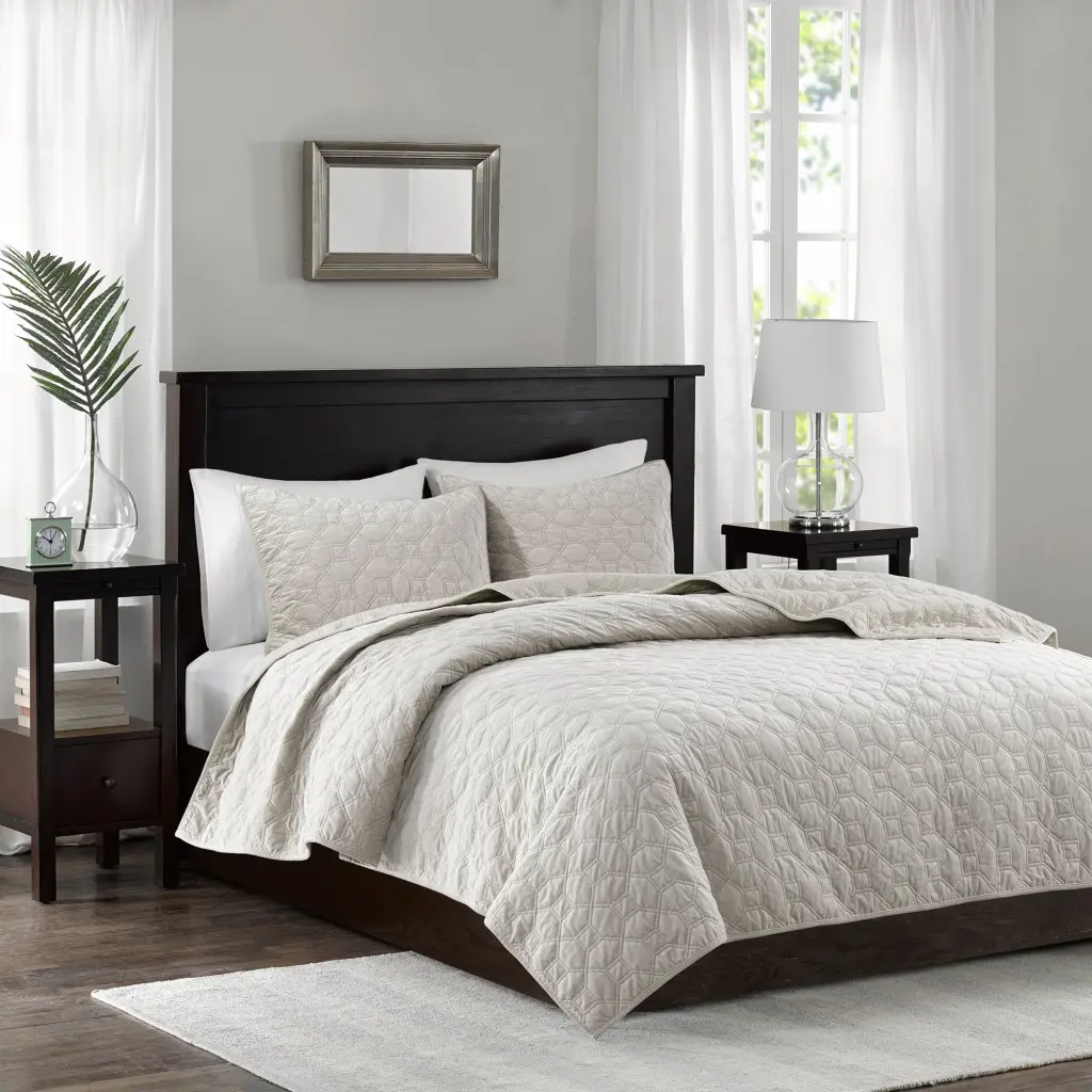 3 Piece Velvet Quilt Set Ivory Full Queen Full Ivory Cotton Bedding jla