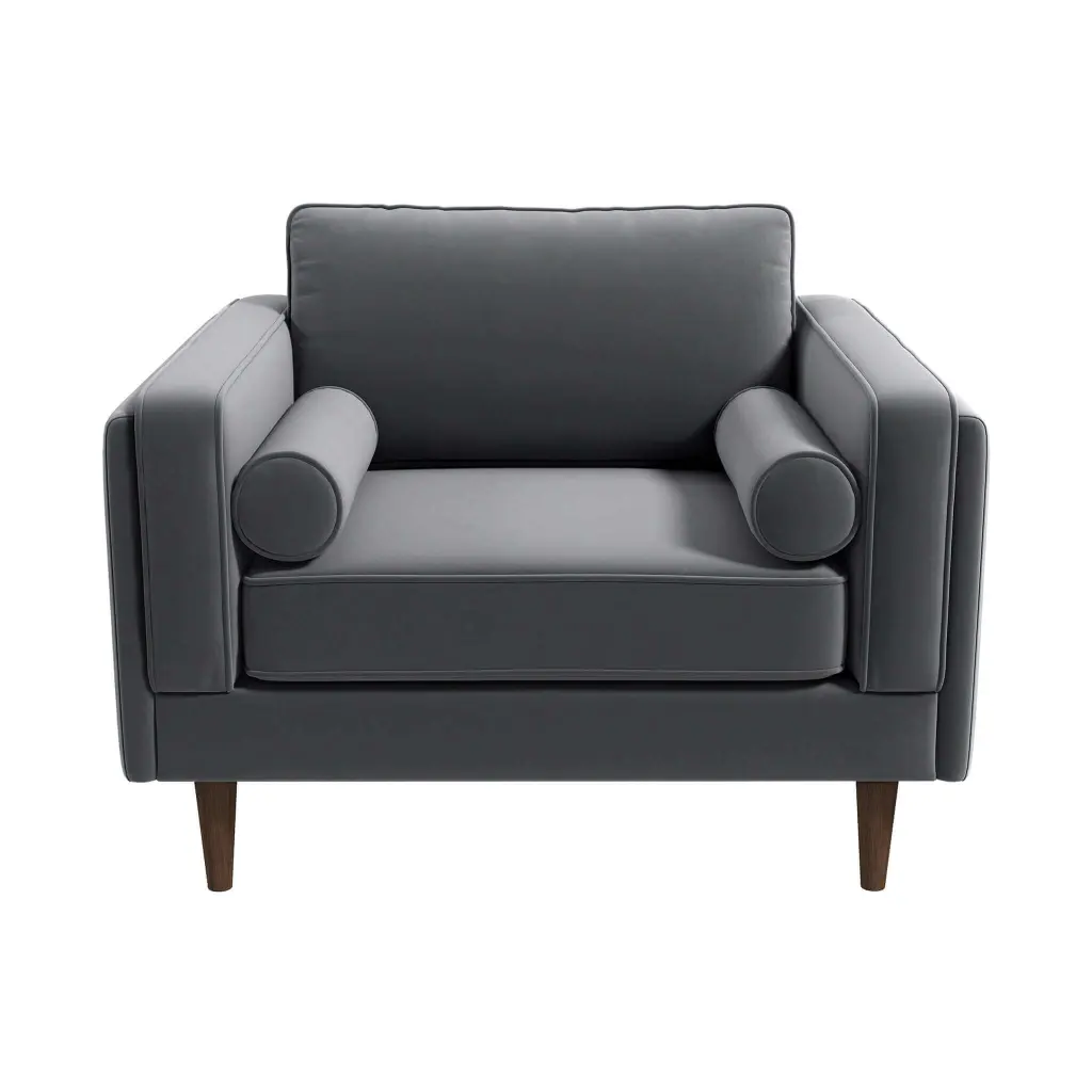 Amber Grey Velvet Lounge Chair Brown Gray Mid Century Modern Foam ashcroft furniture