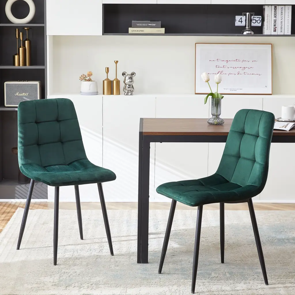 Mid Century Modern Green Velvet Dining Chairs Set 2 Kitchen Living Room bn smart home w1164