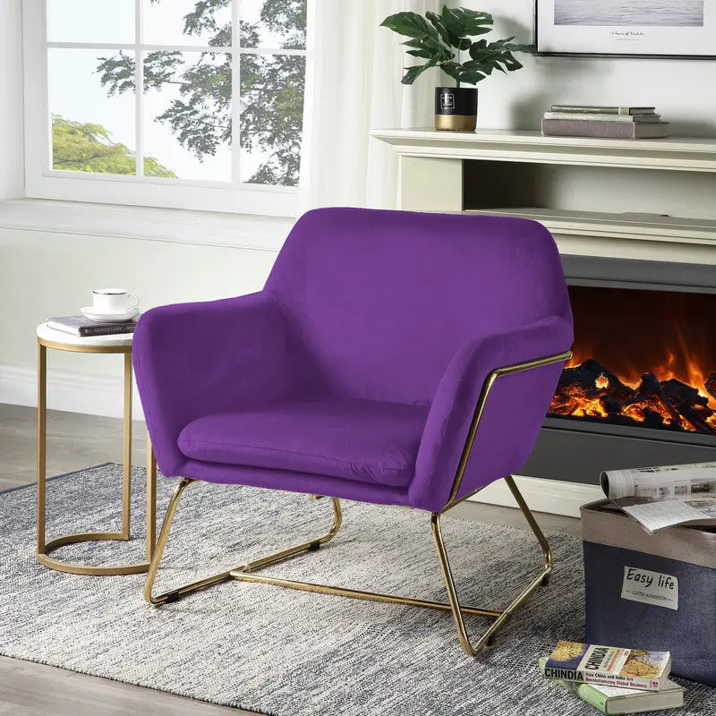 Keira 29.5 Inch Purple Velvet Accent Chair Metal Base Living Room lilola home