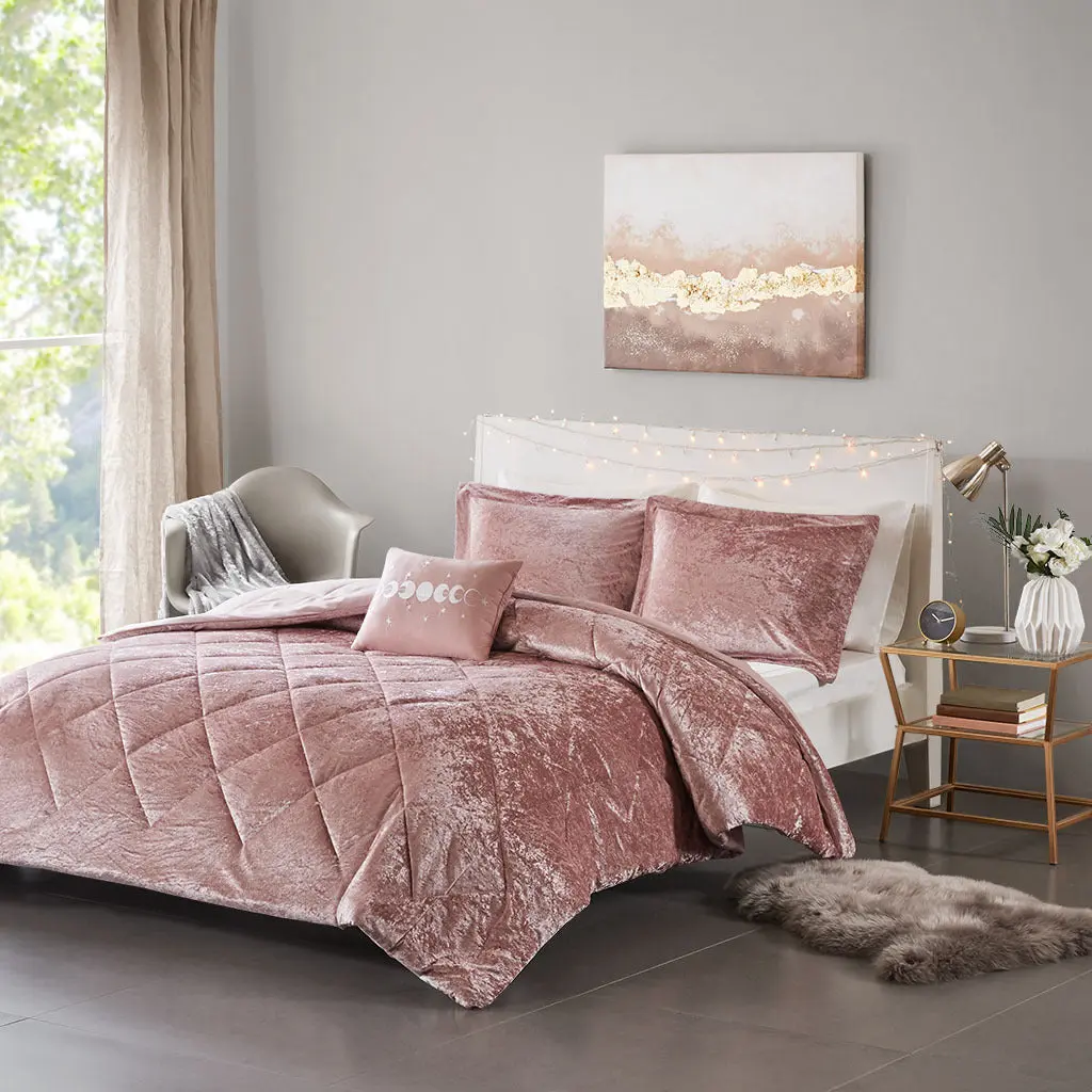 Velvet Comforter Set Full Blush Polyester Soft Bedding jla