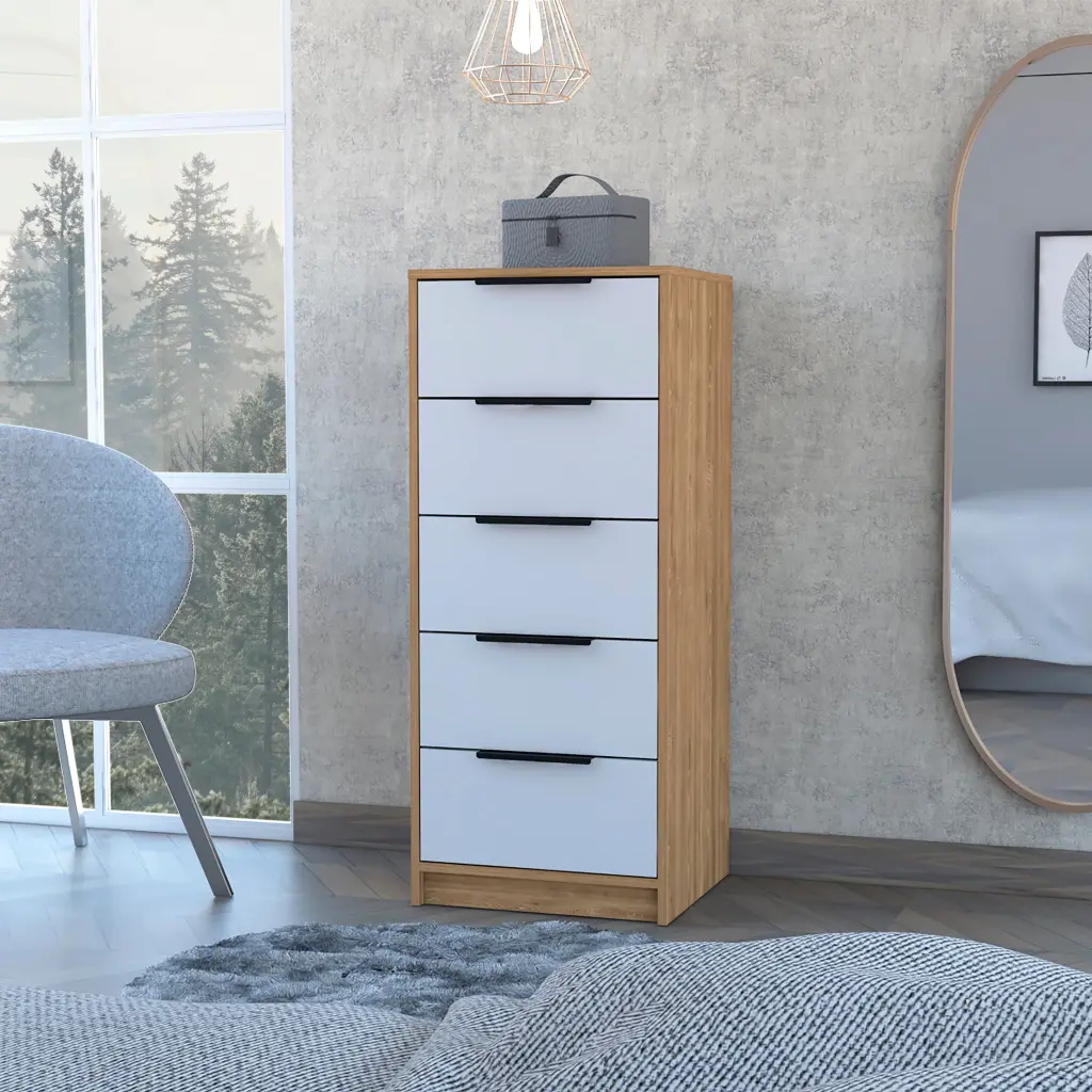 Kaia 5 Drawer Dresser Vertical Dresser White Pine Multicolor Bedroom Storage rta mubles colombia