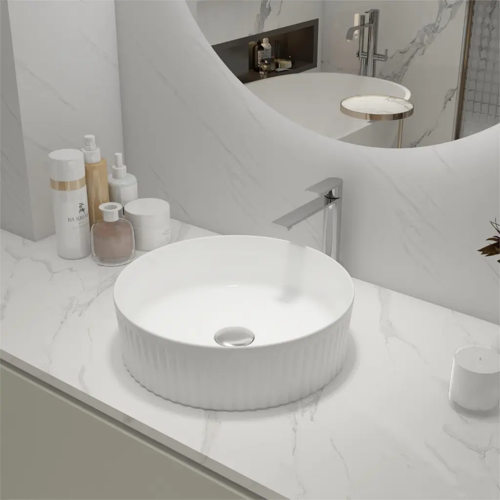 Ceramic Circular Vessel Bathroom Sink Art Sink Baa0014012Oo White Line g-lemon