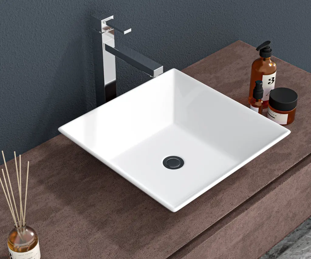 16X16 Inch White Porcelain Square Vessel Bathroom Sink lordear