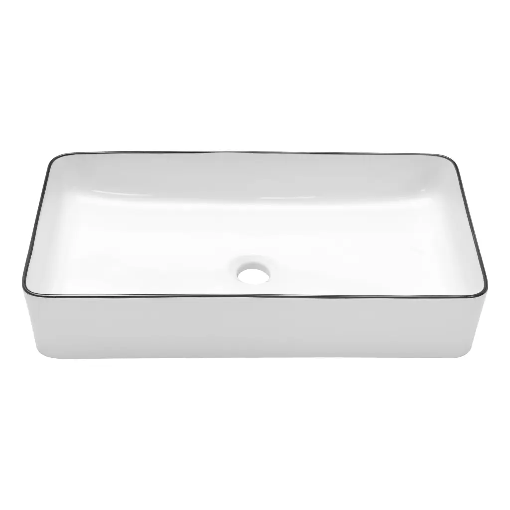 24x14 Inch White Porcelain Rectangular Vessel Bathroom Sink Ceramic Finish lordear