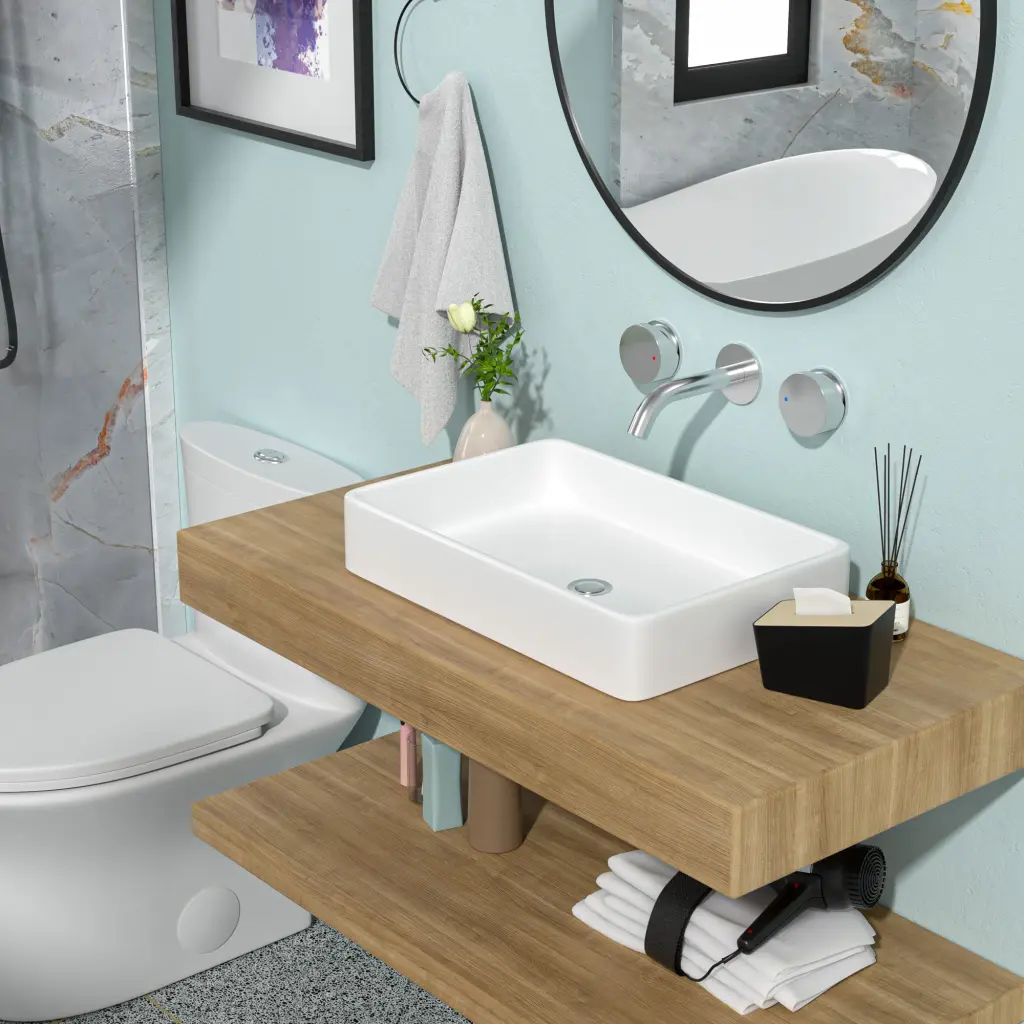 24x16 Inch White Porcelain Rectangular Vessel Bathroom Sink Modern Design lordear