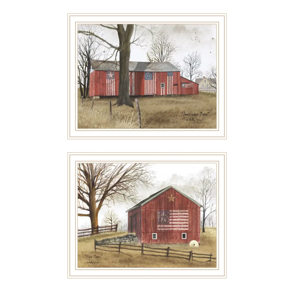 2 Piece Vignette All American Barns White Framed Wall Art Living Room trendy decor 4u