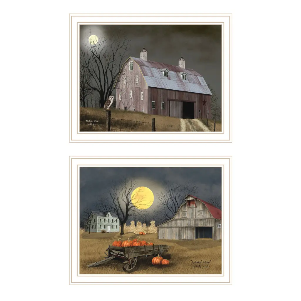 2 Piece Vignette Autumn Moonlit Nights White Framed Wall Art Living Room Decor trendy decor 4u