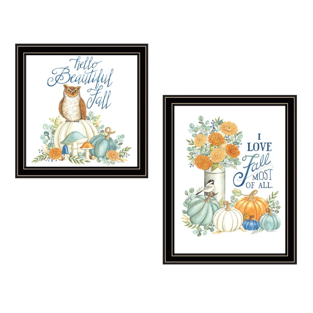 2 Piece Vignette I Beautiful Fall Most All Black Framed Wall Art Home Decor trendy decor 4u