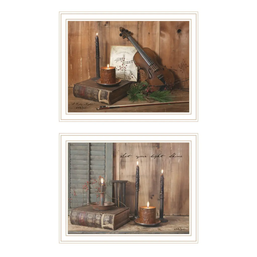 2 Piece Vignette Candlelight O Holy Night White Framed Wall Art Set trendy decor 4u