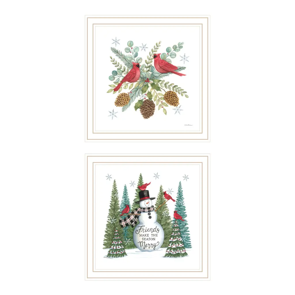2 Piece Vignette Friends Make Season Merry White Framed Wall Art Living Room trendy decor 4u