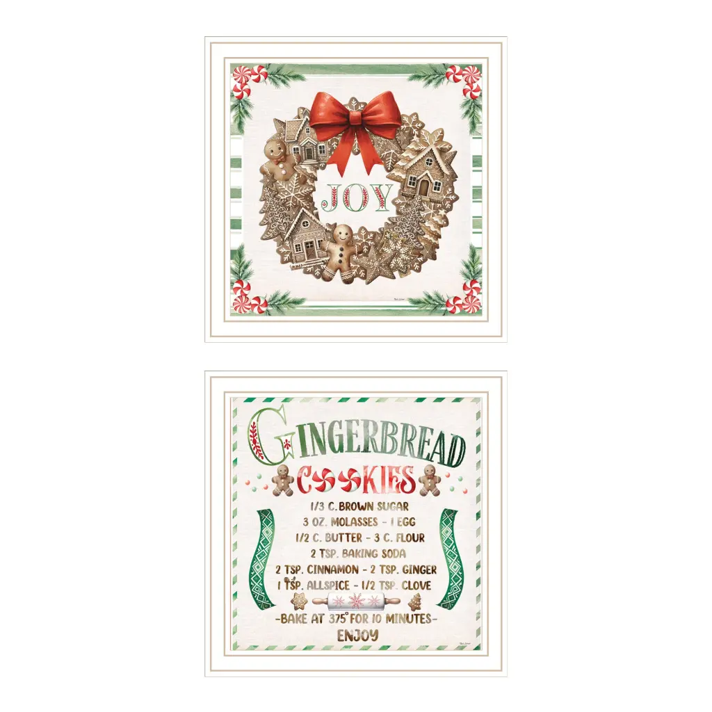 2 Piece Vignette Gingerbread Wreath White Framed Wall Art Living Room Christmas Decor trendy decor 4u
