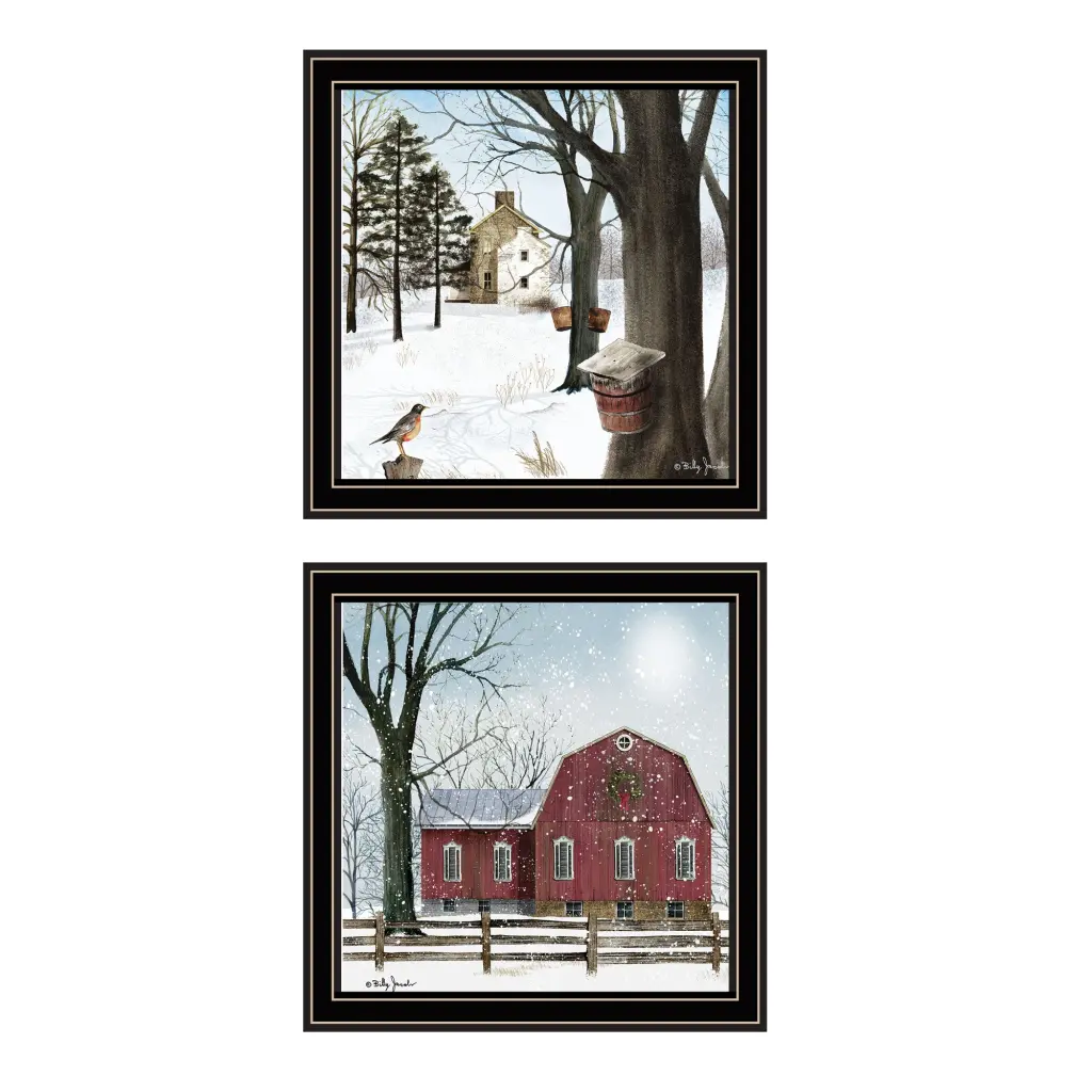 2 Piece Vignette Little Snow Waiting Spring Black Framed Wall Art Set trendy decor 4u