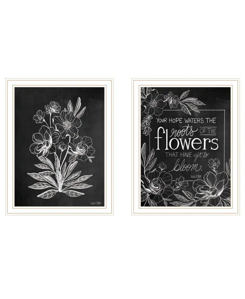 Vintage Chalkboard Blooms 2 Piece Vignette House Fenway Ready To Hang trendy decor 4u