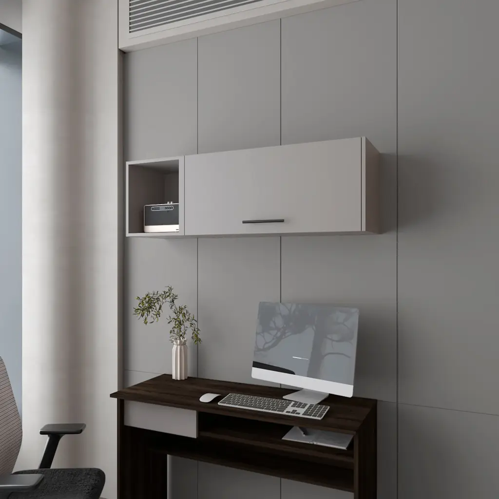 Cutter Wall Cabinet Melamine Pneumatic Arms and Open Storage Shelves fm furniture