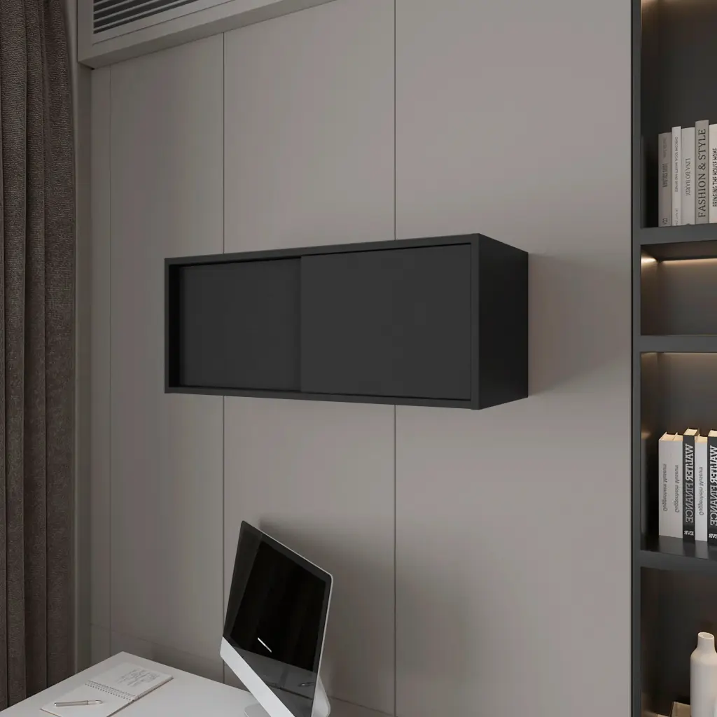 Black Floating Cabinet Sliding Door Wall Mounted 1-2 Shelves Storage furniture max