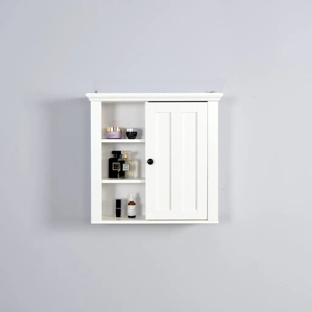Bathroom Wooden Wall Cabinet Door 20.86x5.71x20 Inch White MDF Storage Shelf newmark