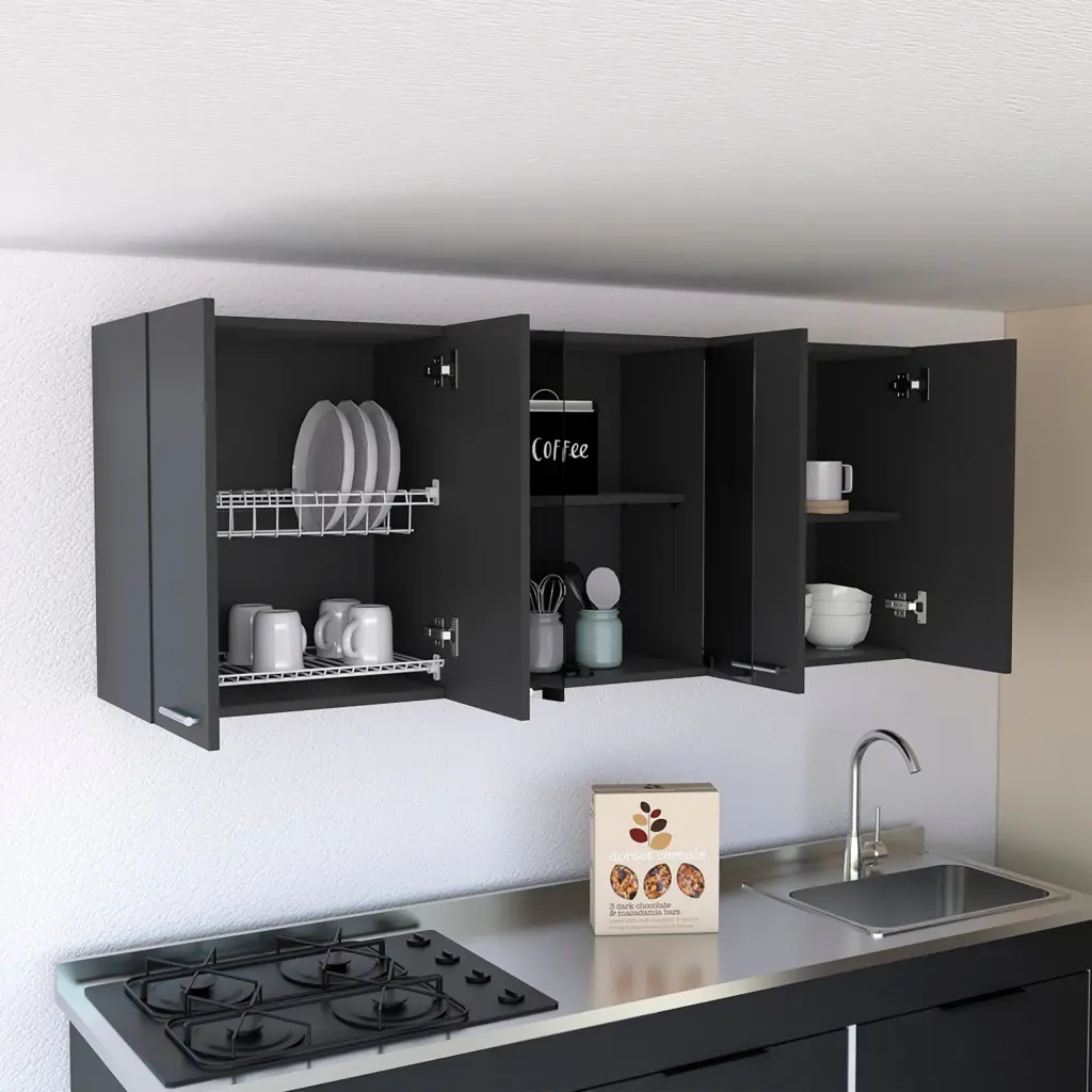 High Quality Wall Cabinet Peoria Four Indoor Shelves Black Wengue Finish treevol furniture
