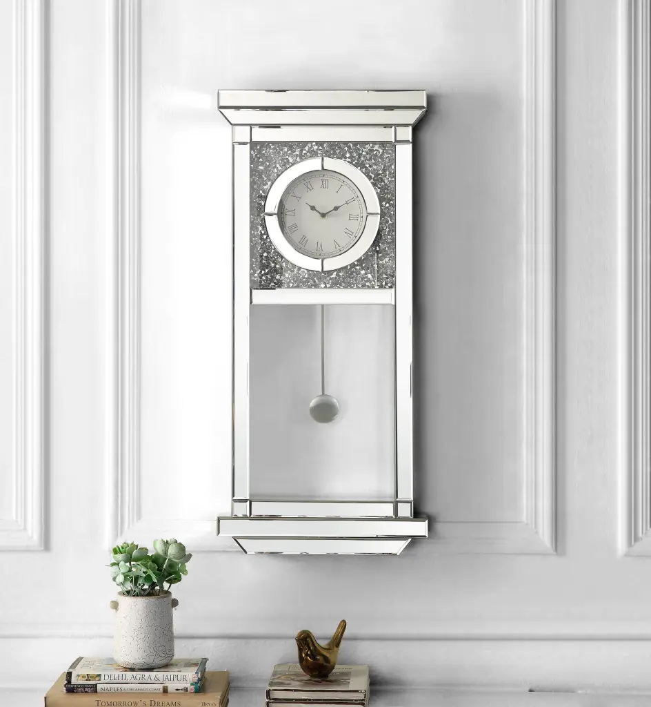 Noralie Wall Clock Mirrored Faux Gemstones Ac00423 Shiny Metal Crystal Decor acme onsite store
