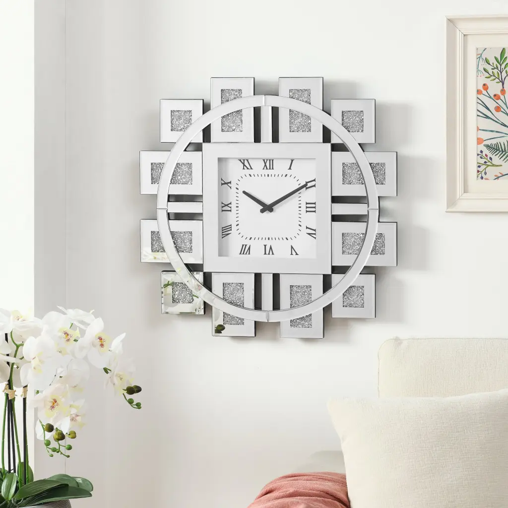Wall Clock Mirrored & Faux Diamonds American Design Acrylic kai lee- mirror arts-furniture factory