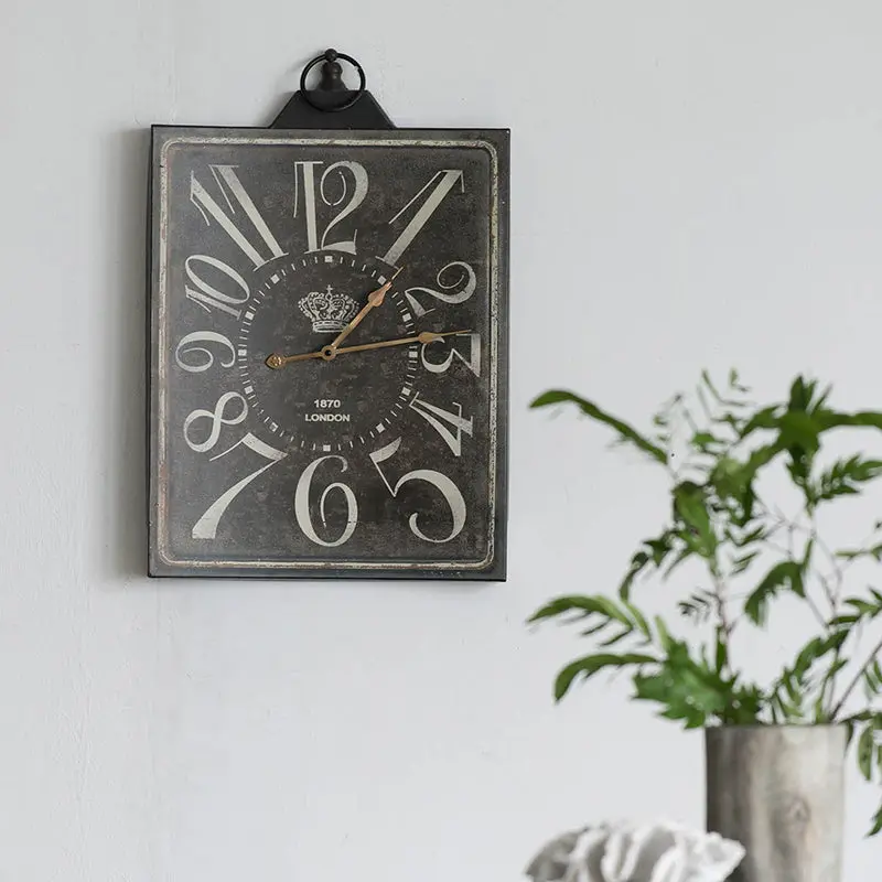 Large Vintage Black Rectangular Wall Clock White Numerals Home Décor Classic Design w2078
