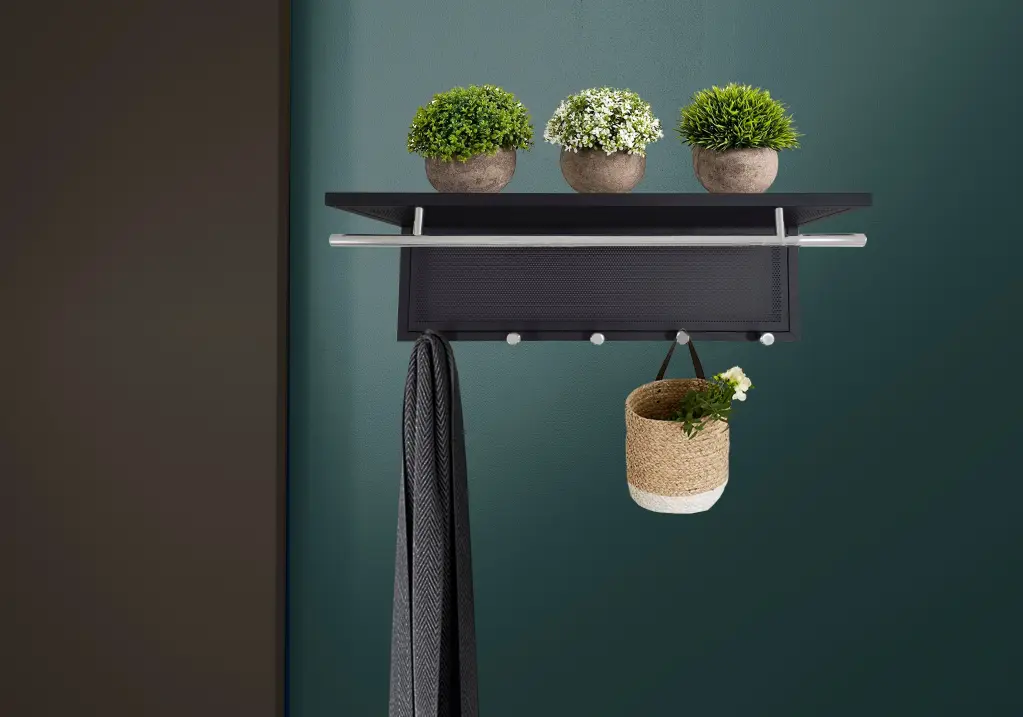 Esyspot Metal Powder Coating Hook Wall Mounted Shelf Black Bedroom Organizer new spec furniture